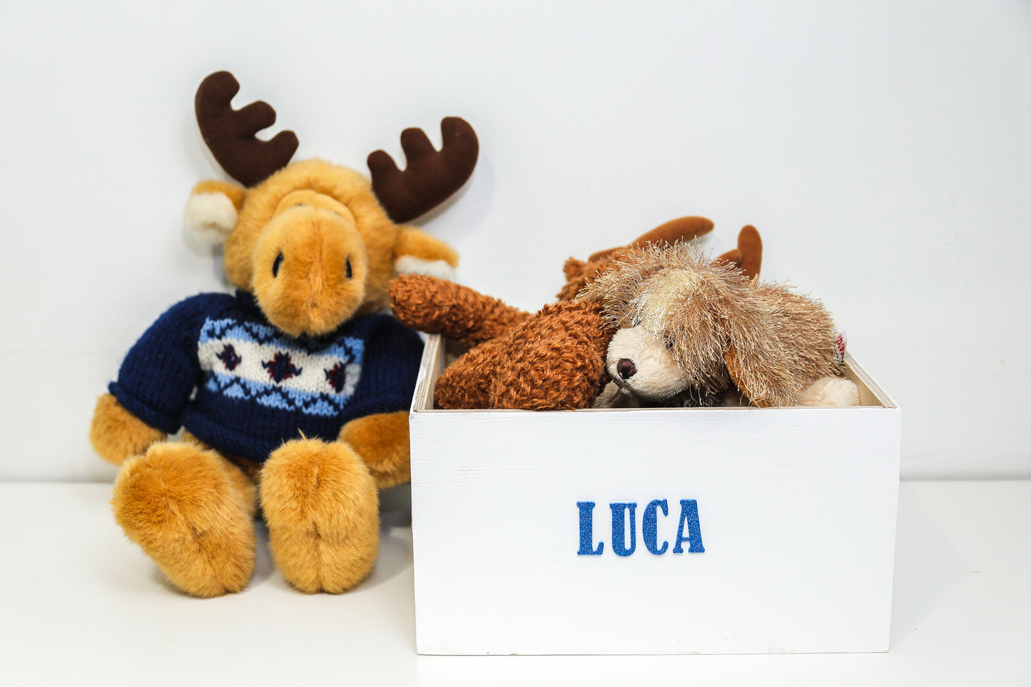 wooden box, open, primed white