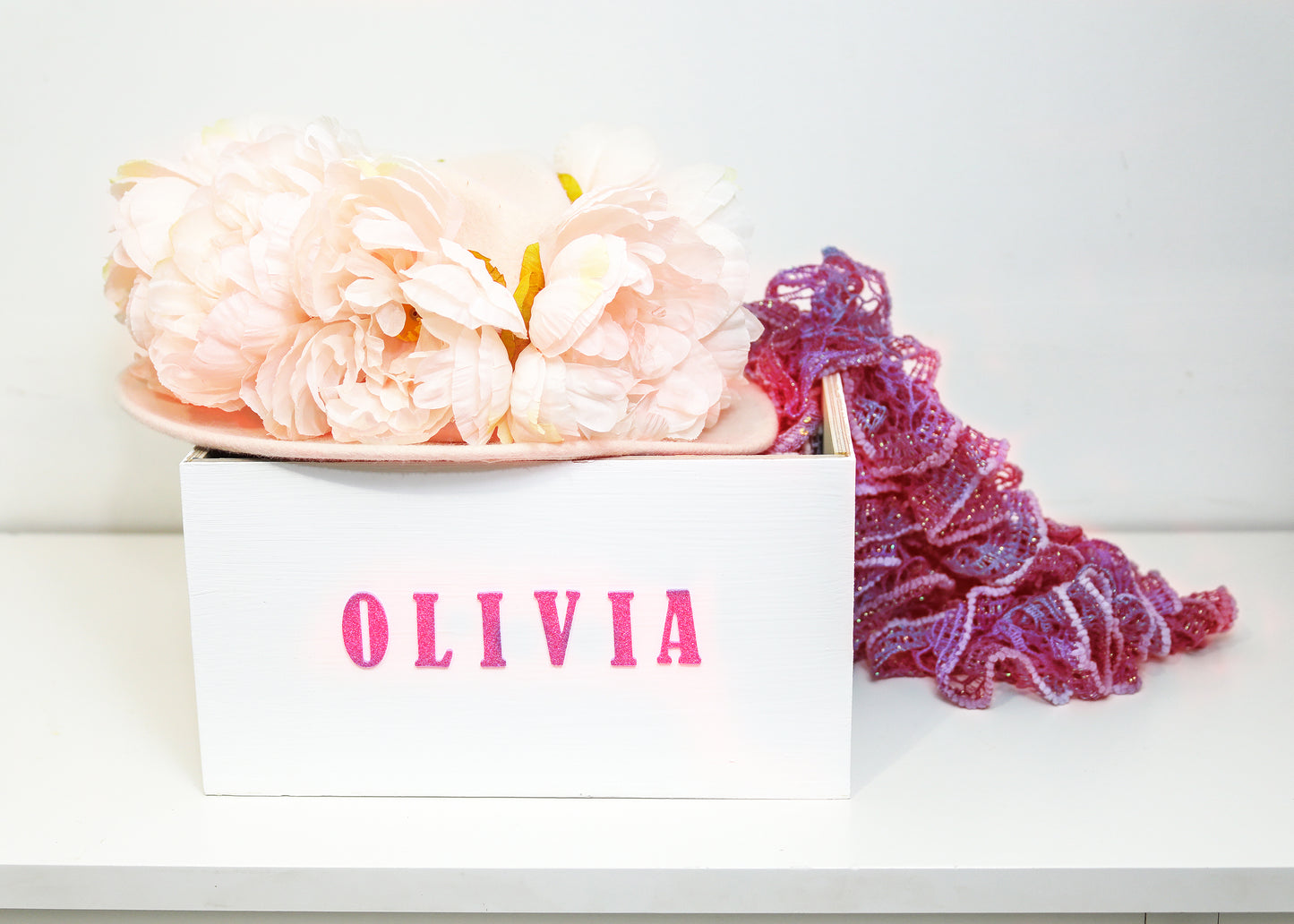 wooden box, open, primed white