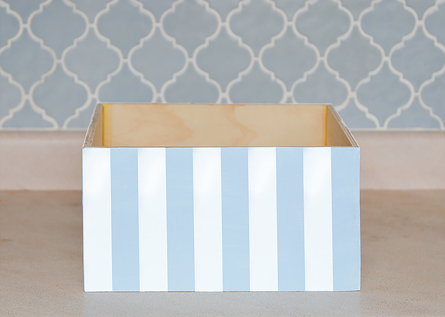 wooden box, open, primed white